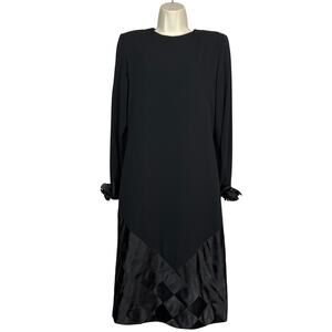 Vintage Victor Costa Ribbon Trim Sheath Dress Black Event Flower Applique Trim M